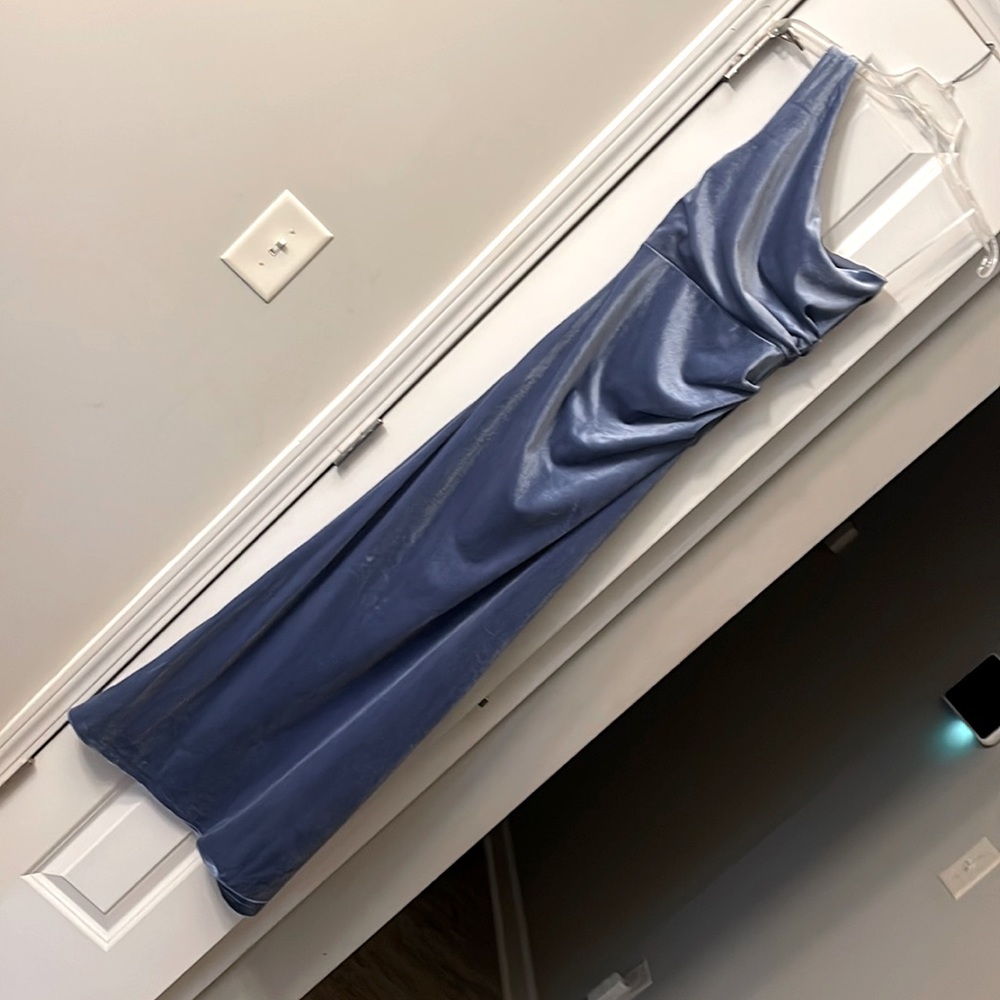 Long blue prom dress one shoulder size 2